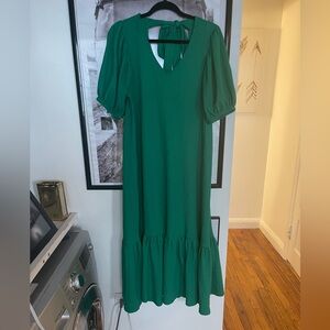 Gibson Latimer green shift dress with darling tied bow back and ruffle detailing